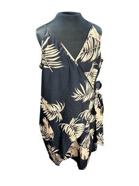Tropical Leaf Print Womens Wrap Dress XXL 100% Polyester Lightweight & Adjustabl
